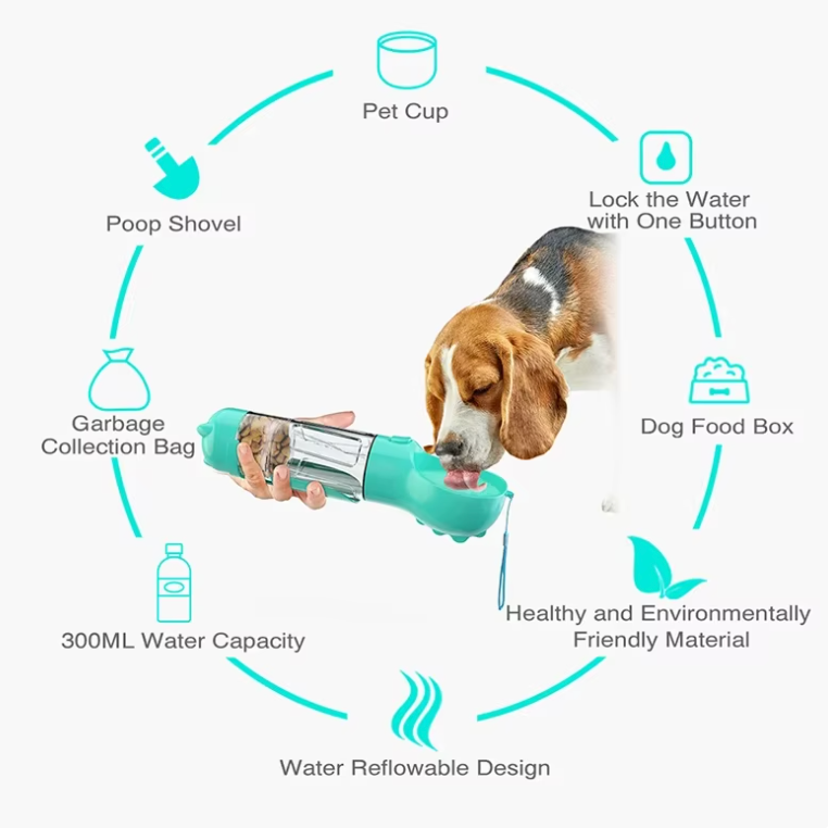 Garrafão 4-em-1 para hidratar e nutrir o seu cão